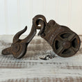 Load image into Gallery viewer, Vintage Double Pulley Barn Block & Tackle & Swivel Hook w/ Gear Locking Mechanism