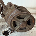 Load image into Gallery viewer, Vintage Double Pulley Barn Block & Tackle & Swivel Hook w/ Gear Locking Mechanism
