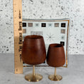 Load image into Gallery viewer, Mid Century Modern Teak Wood and Brass Goblet Set w/Inland Glass Atomic Starburst Plate