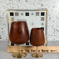 Load image into Gallery viewer, Mid Century Modern Teak Wood and Brass Goblet Set w/Inland Glass Atomic Starburst Plate