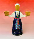 Load image into Gallery viewer, Vintage Swedish Male & Female Set of Wooden Folk Art Candlesticks
