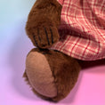 Load image into Gallery viewer, Vintage Jointed Teddy Bear with Red Checkered Dress