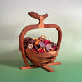 Load image into Gallery viewer, Vintage Collapsible Apple Shaped Carved Wood Basket
