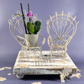 Load image into Gallery viewer, Vintage Distressed White Iron Miniature Peacock Chair Plant Stands - Set of 2