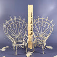 Load image into Gallery viewer, Vintage Distressed White Iron Miniature Peacock Chair Plant Stands - Set of 2