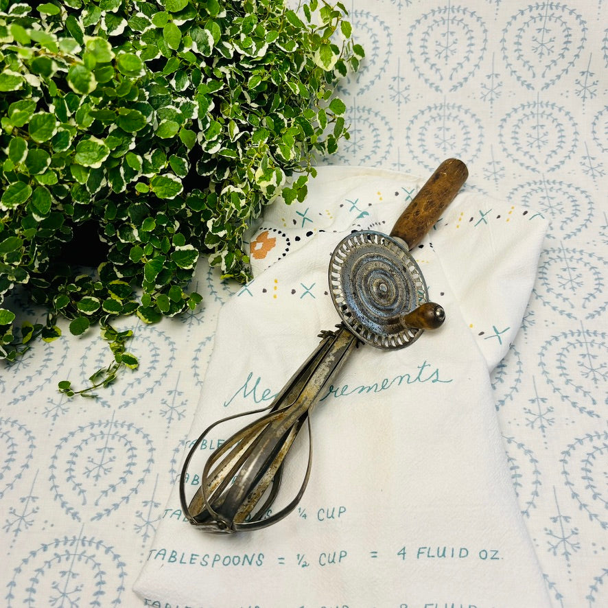 Circa 1920's Merry Whirl Double Egg Beater with Wood Handle and Wood Crank Handle - Made in USA