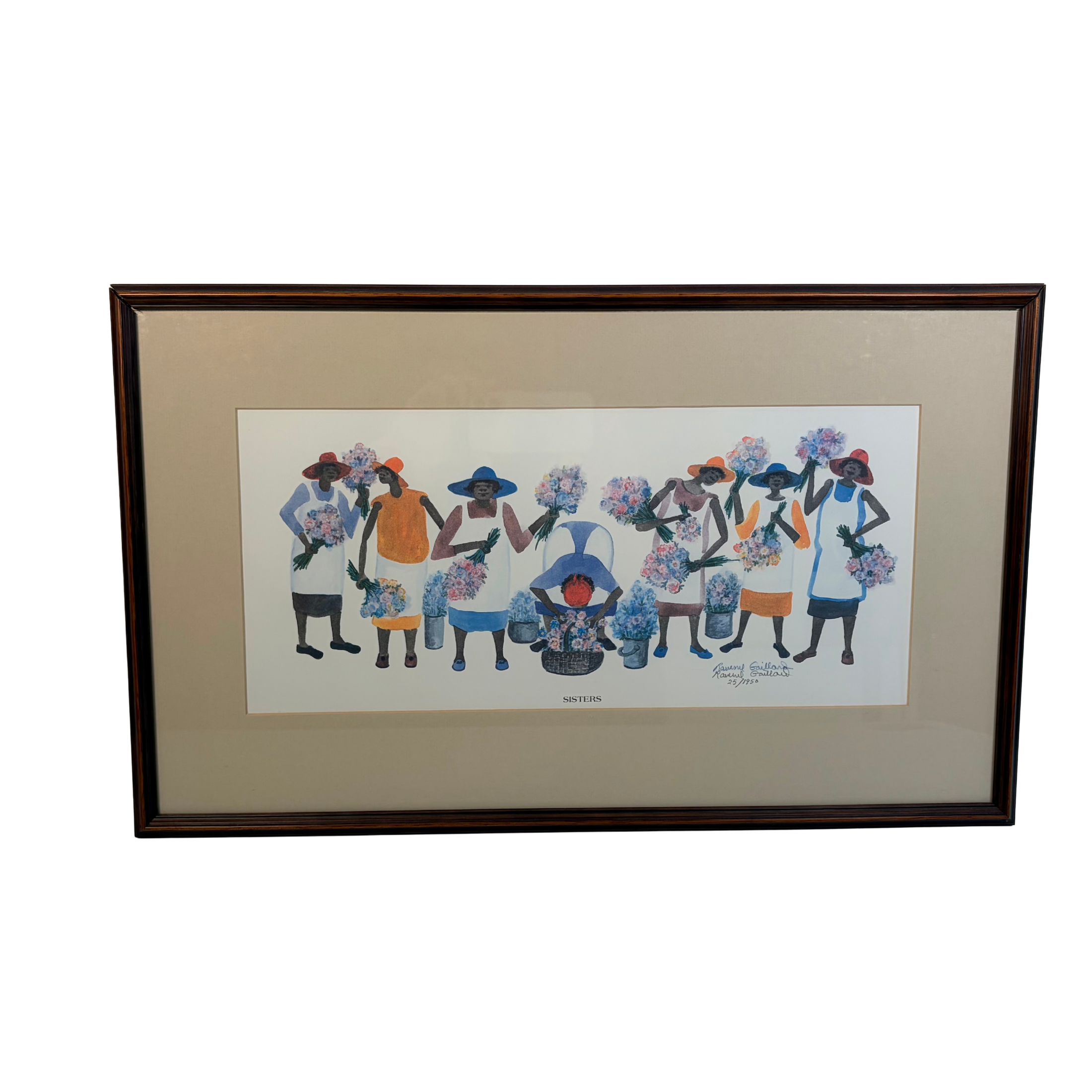 Vintage Framed Limited Edition Lithograph Titled Sisters by Ravenel Gaillard