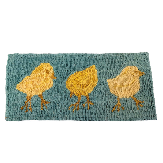 Hand Hooked Rug/Wall Hanging - Three Chickadees - Nancy Williams