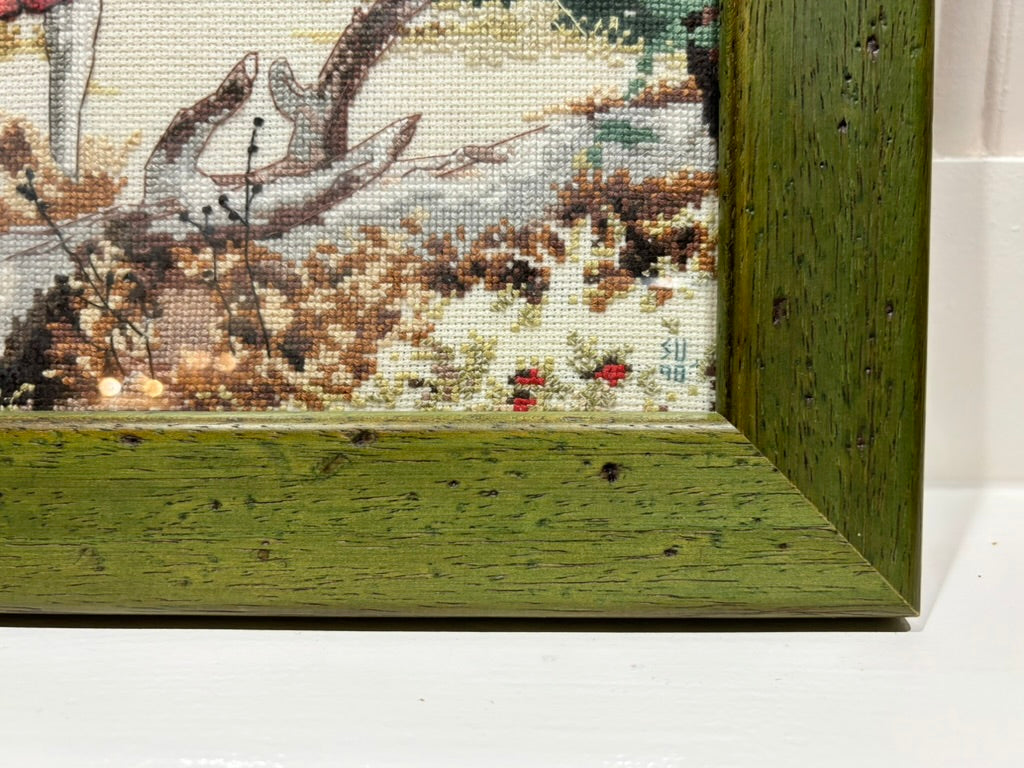 Vintage Framed Native American Cross Stitch on Horse - Circa 1998
