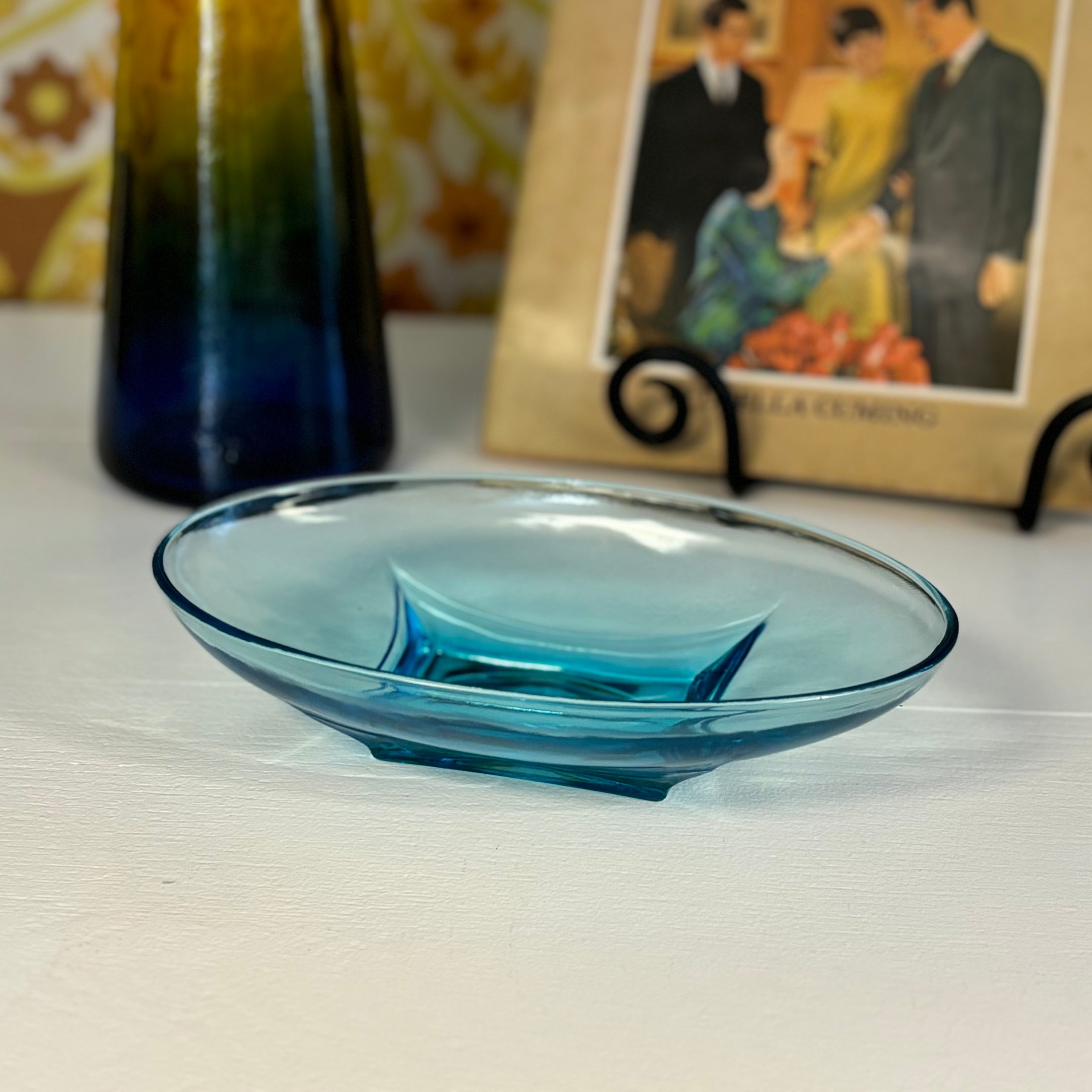Mid Century Modern Capri Blue Glass Dish - 1960's