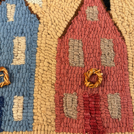 Hand Hooked Rug/Wall Hanging - Three Salt Boxes - Signed Nancy Williams