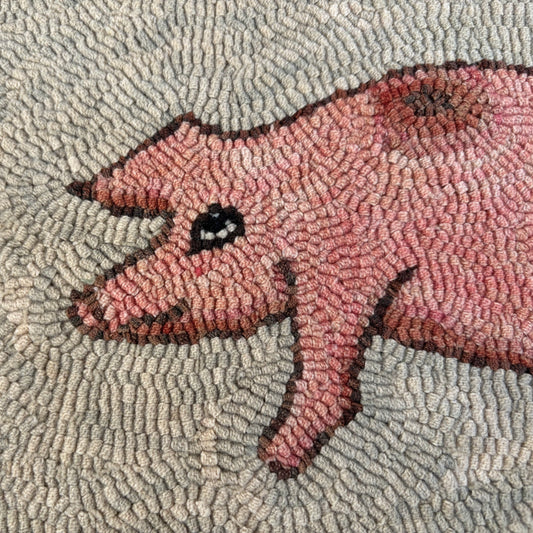 Hand Hooked Rug/Wall Hanging - State Fair Pig - Signed Sharon Richmond