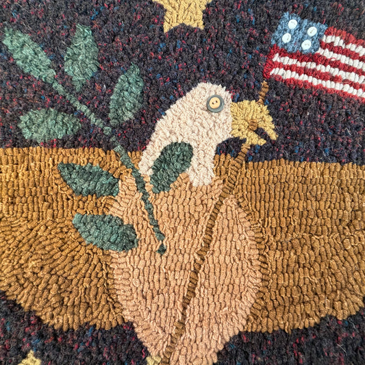 Hand Hooked Rug/Wall Hanging - Eagle w/Flag - Signed Nancy Williams