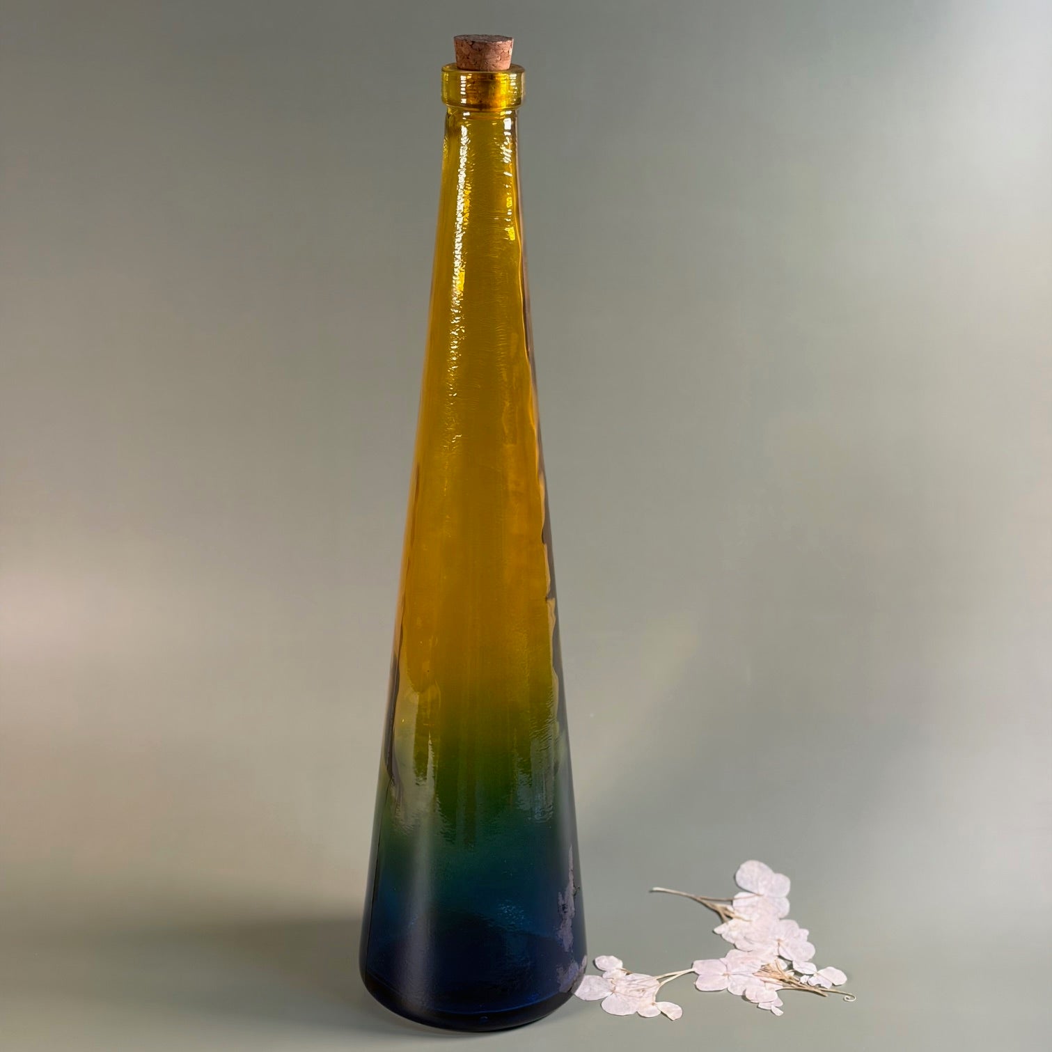 Circa 1950's-60's - Spanish Art Glass Corked Decanter with Ombre Effect