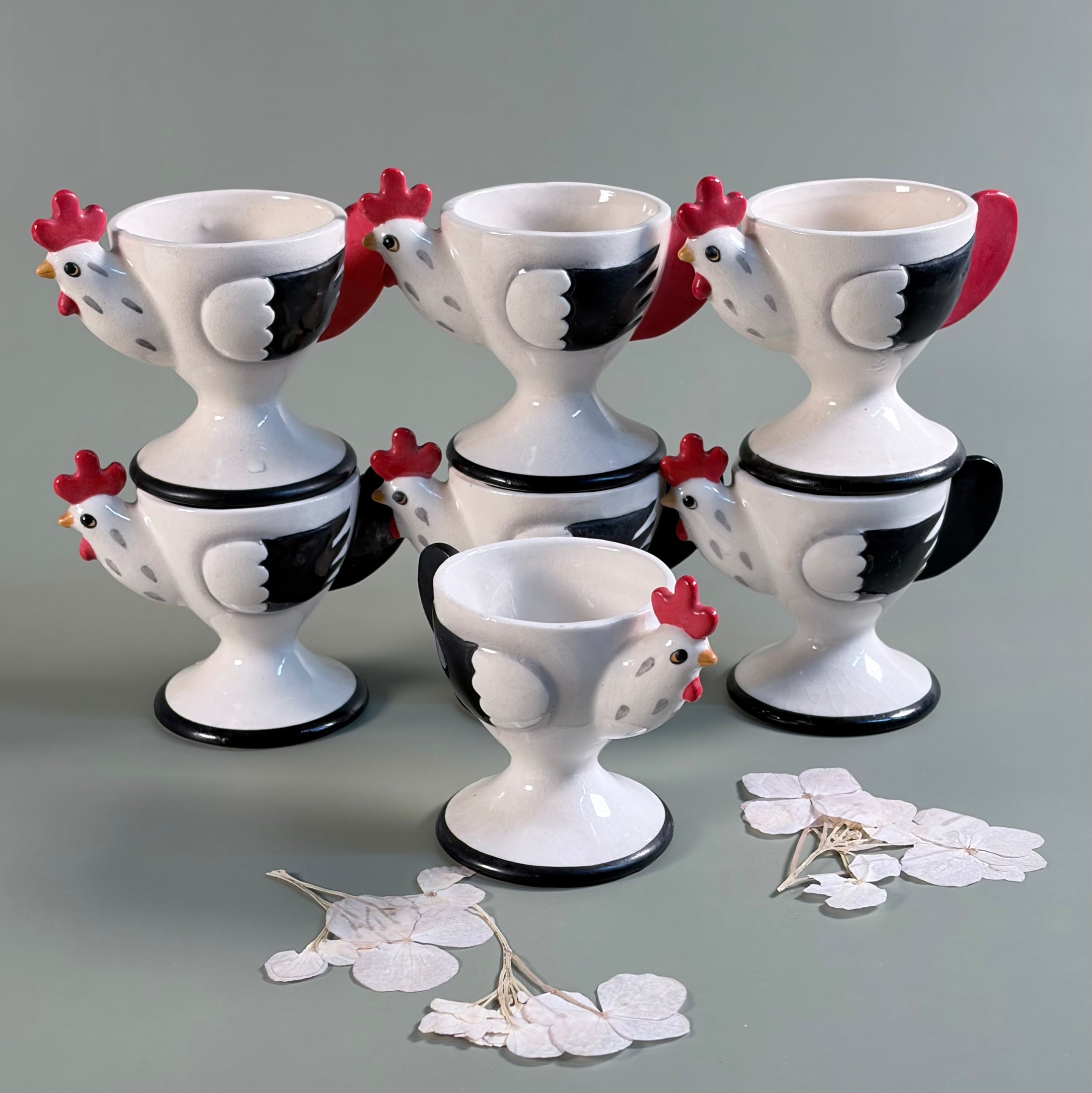 Circa 1950-60's Holt Howard Cog Rouge Egg Cups - Made in Japan - Set of 7