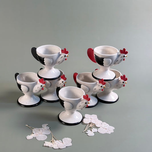 Circa 1950-60's Holt Howard Cog Rouge Egg Cups - Made in Japan - Set of 7