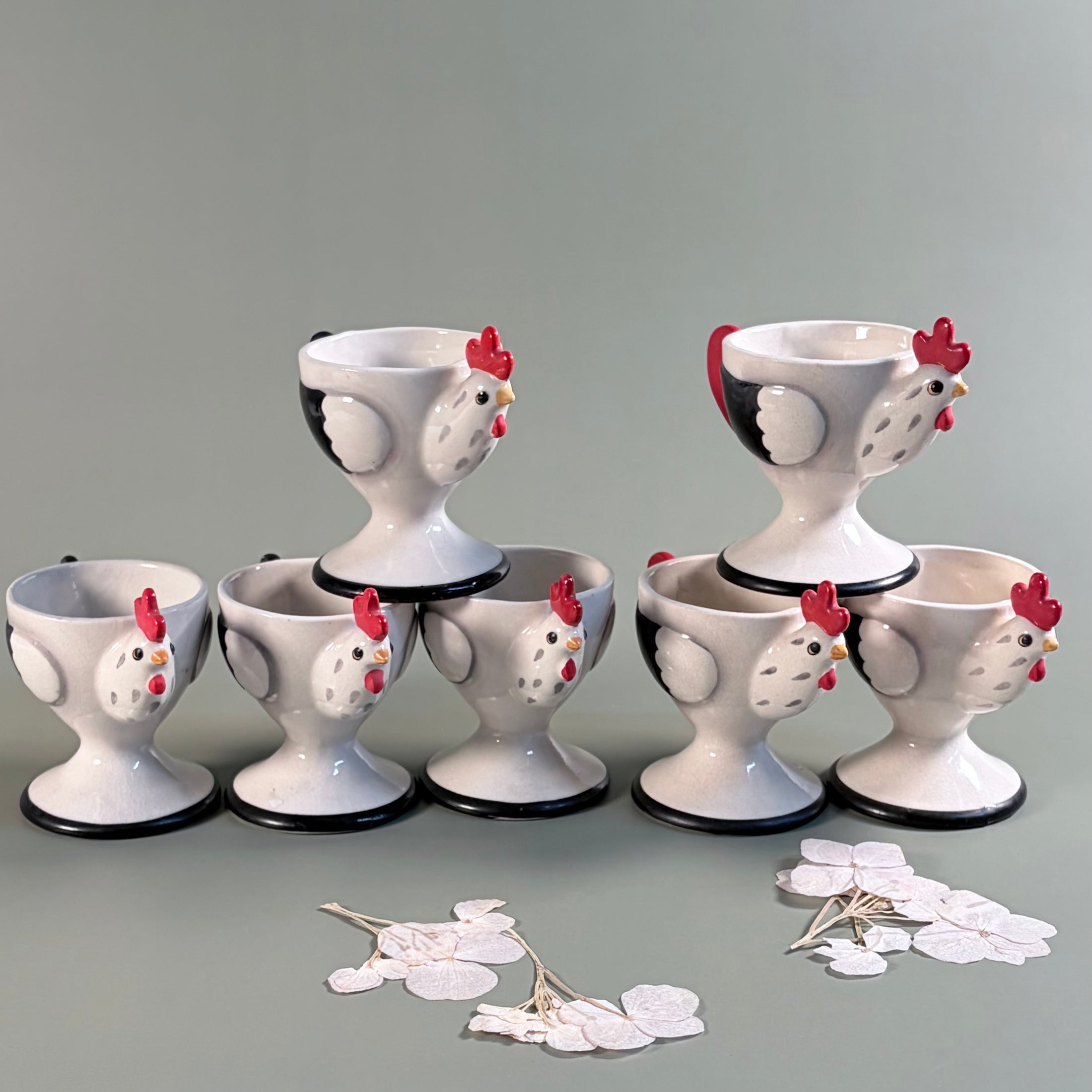 Circa 1950-60's Holt Howard Cog Rouge Egg Cups - Made in Japan - Set of 7