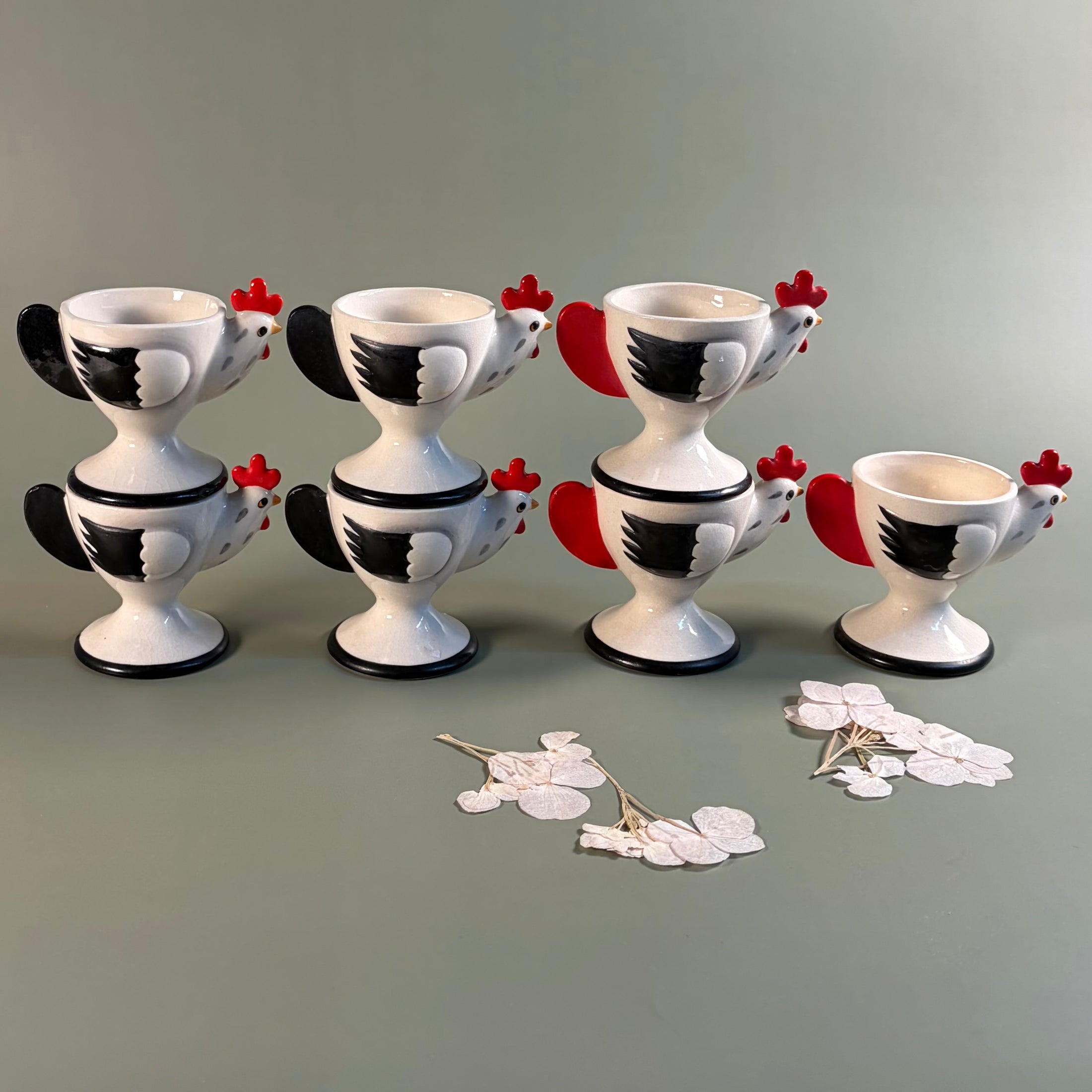 Circa 1950-60's Holt Howard Cog Rouge Egg Cups - Made in Japan - Set of 7
