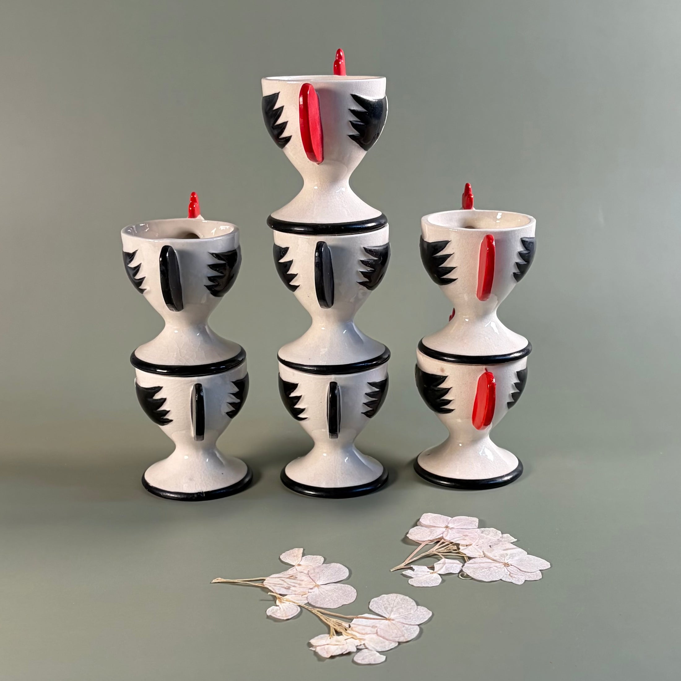 Circa 1950-60's Holt Howard Cog Rouge Egg Cups - Made in Japan - Set of 7