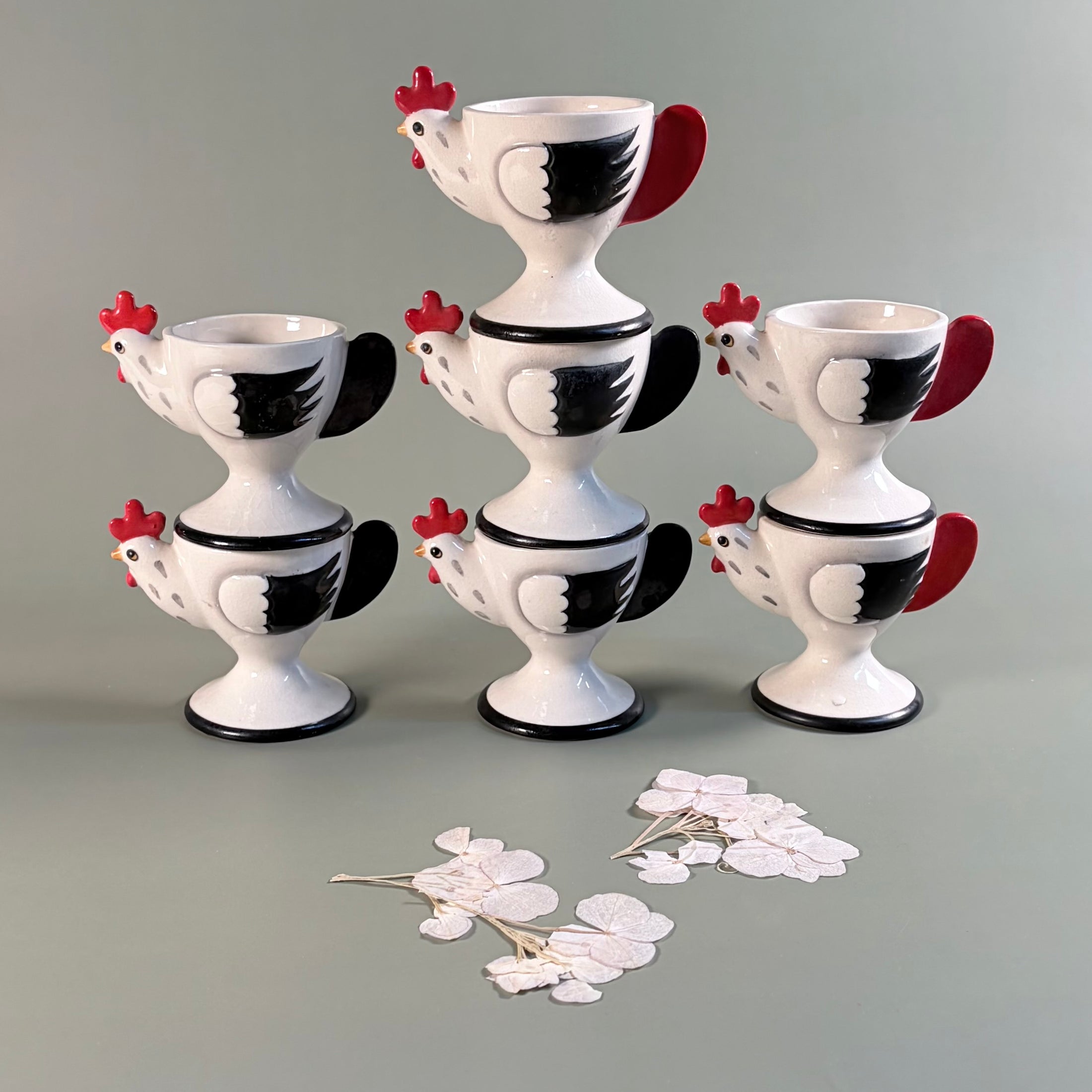 Circa 1950-60's Holt Howard Cog Rouge Egg Cups - Made in Japan - Set of 7