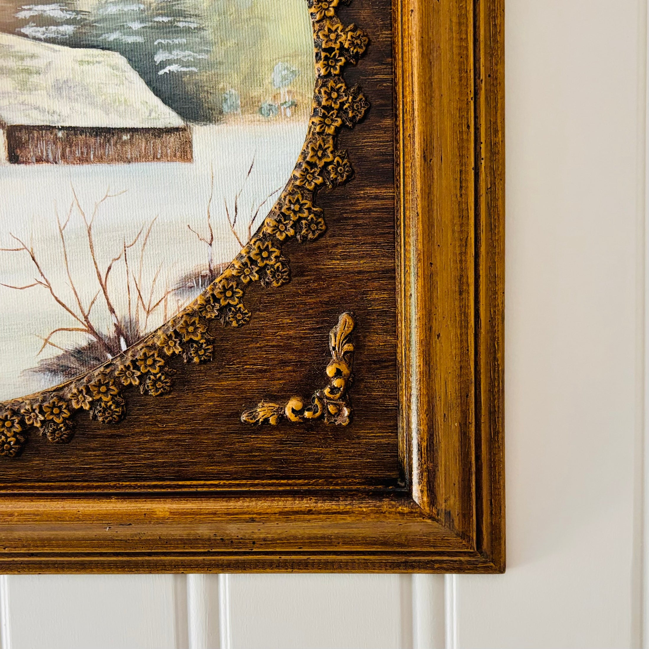 Vintage Countryside Painting of Barn in Winter - Signed by Kathy Redfern