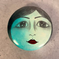 Load image into Gallery viewer, Vintage Hand Painted Circular Ceramic Face Sculpture Moon with Open Eyes & Blue Background Signed J Alverez
