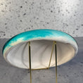 Load image into Gallery viewer, Vintage Hand Painted Circular Ceramic Face Sculpture Moon with Open Eyes & Blue Background Signed J Alverez
