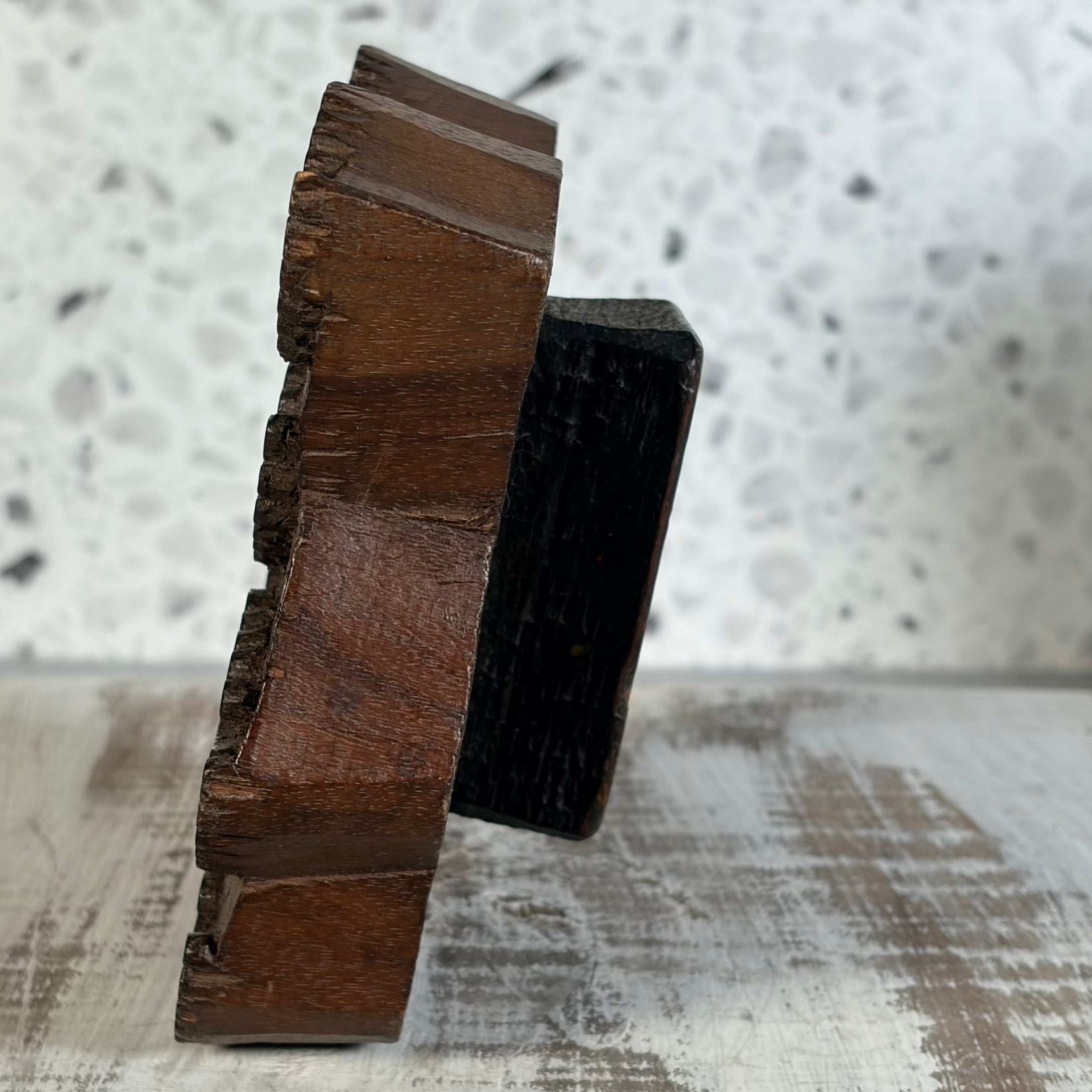 Vintage Hand Carved Wooden Printing Block Stamp with Paisley Pattern