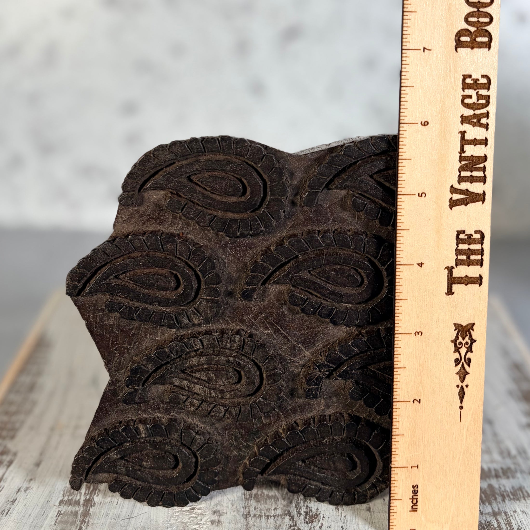 Vintage Hand Carved Wooden Printing Block Stamp with Paisley Pattern