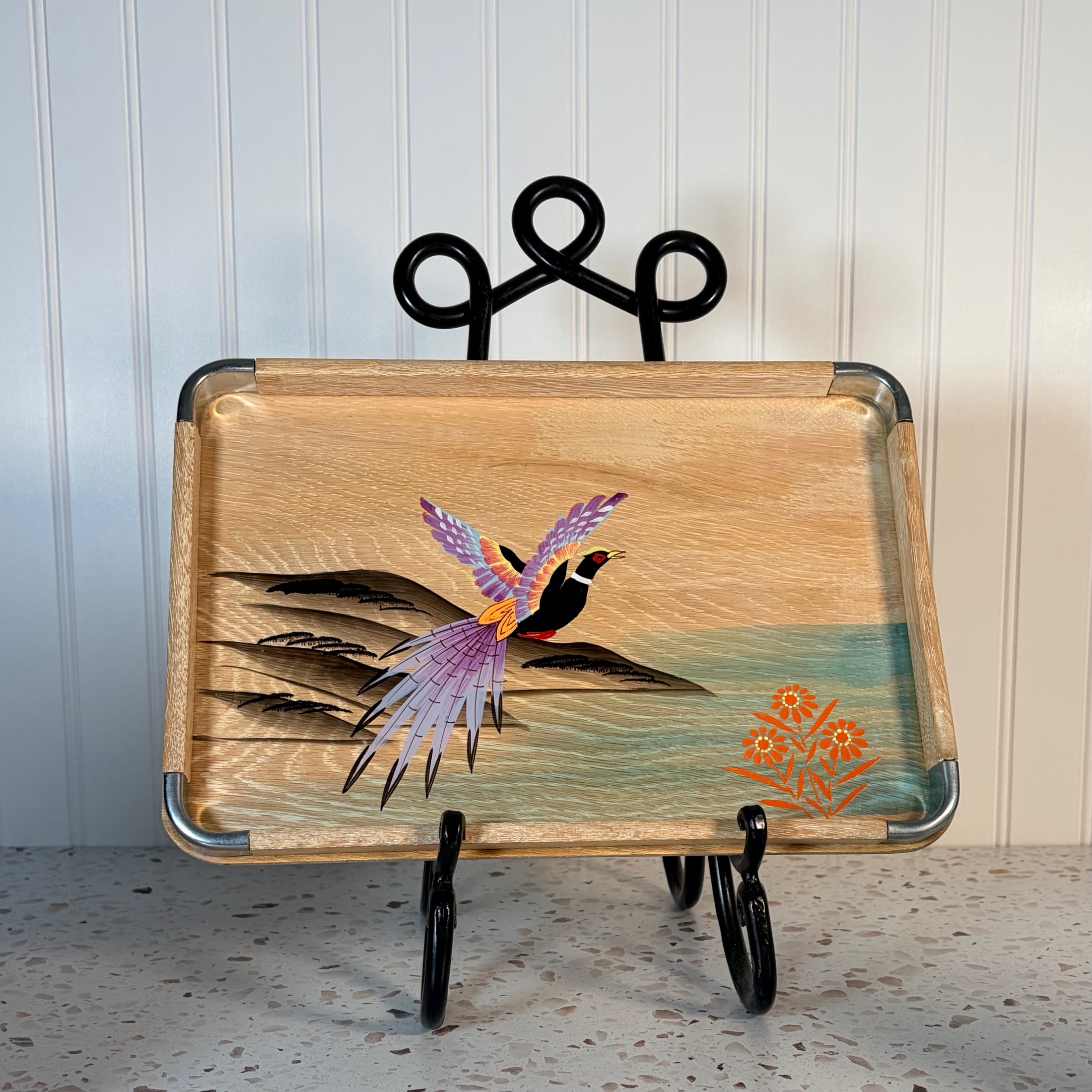 Vintage Japanese Mid Century Modern Hand Painted Pheasant Nesting Trays