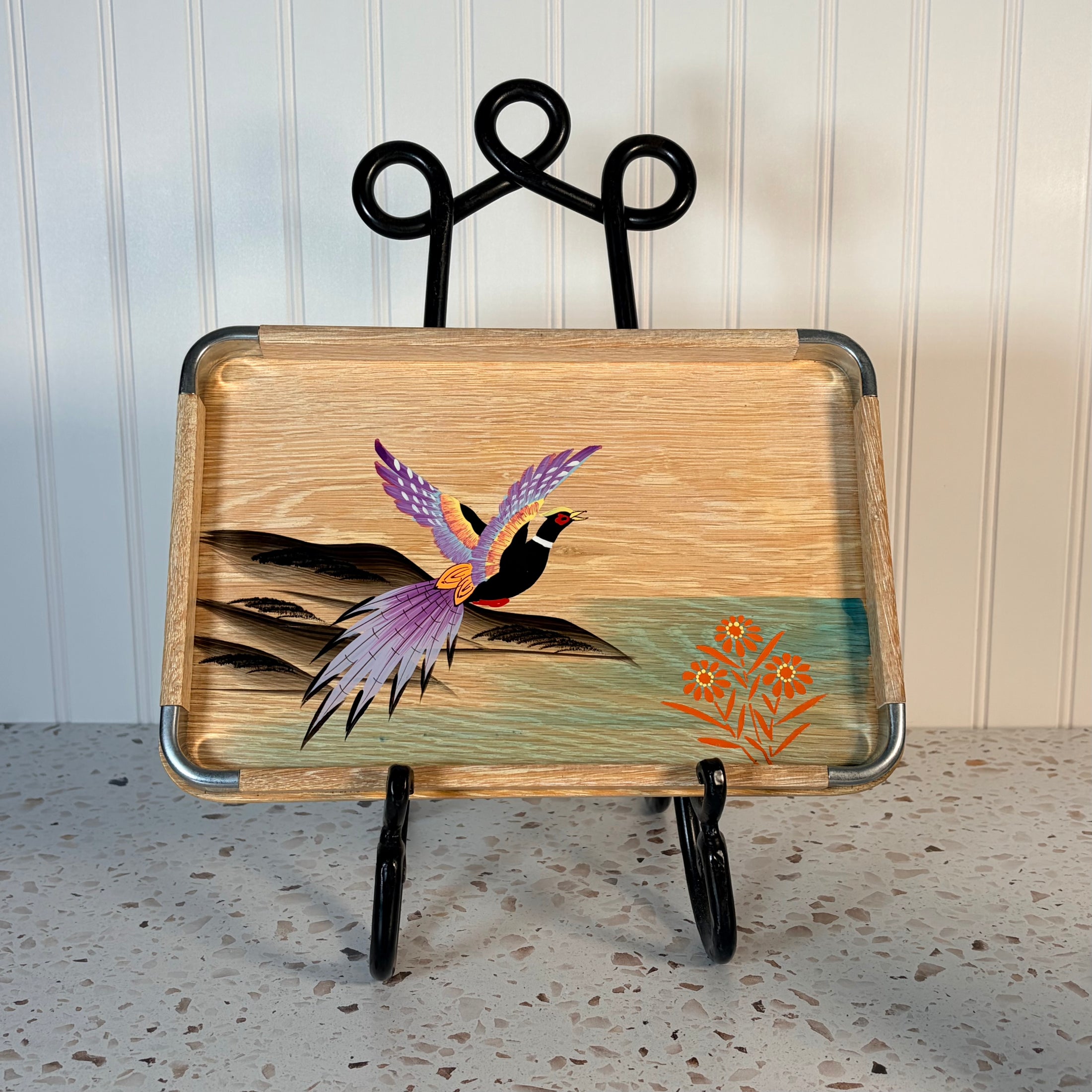Vintage Japanese Mid Century Modern Hand Painted Pheasant Nesting Trays