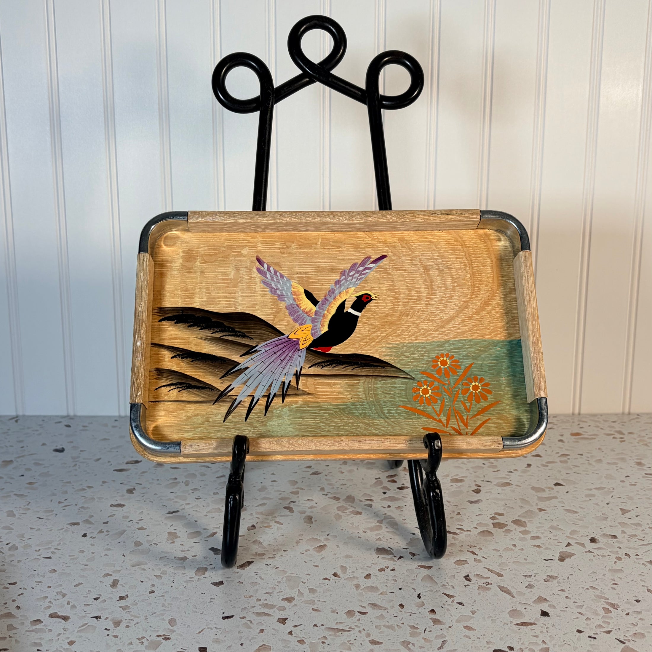 Vintage Japanese Mid Century Modern Hand Painted Pheasant Nesting Trays