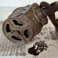 Load image into Gallery viewer, Vintage Double Pulley Barn Block & Tackle & Swivel Hook w/  Gear Locking Mechanism

