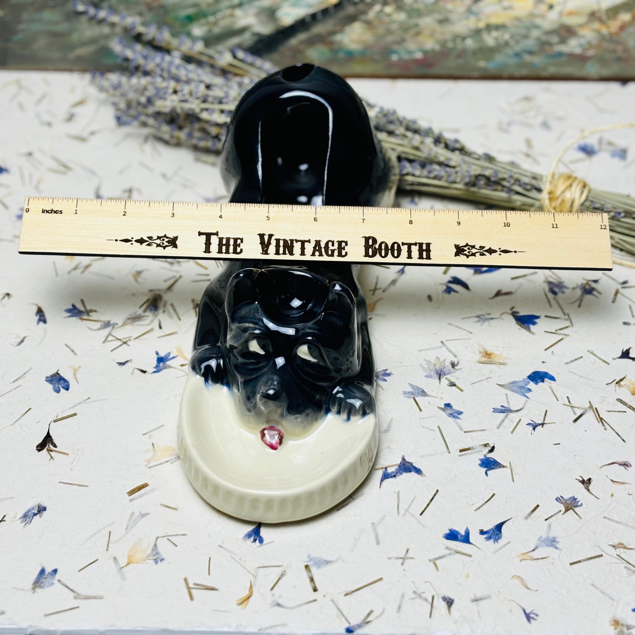Mid Century Modern Ceramic Terrier with Watering Bowl