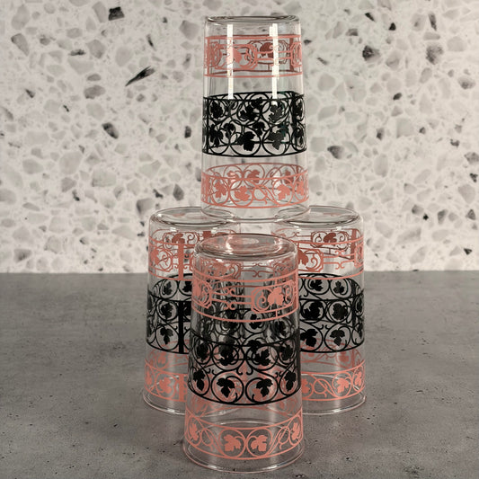 Mid Century Modern Anchor Hocking Tumblers in Ivy Scroll Pattern - Set of 4