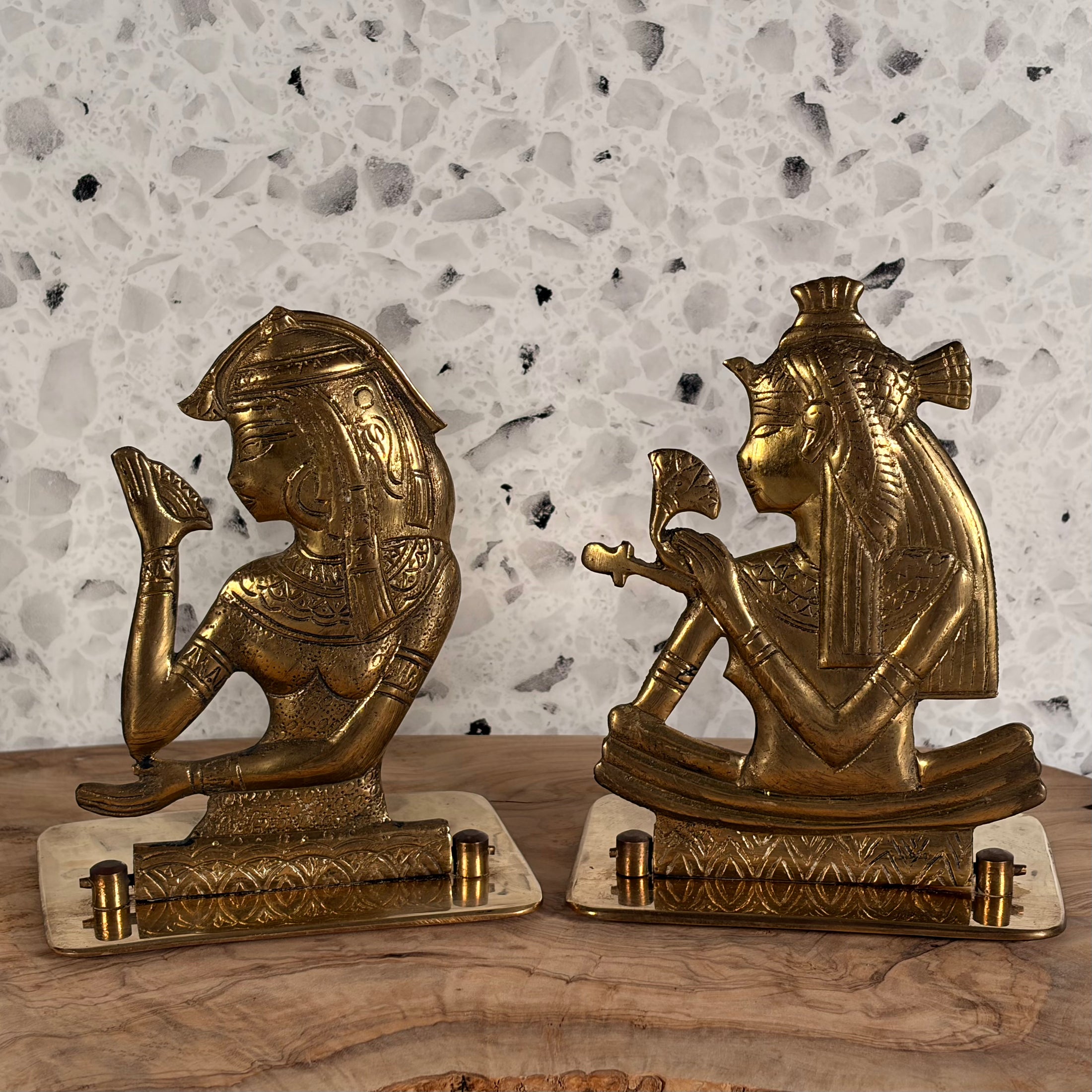 Vintage MCM Solid Brass Book Ends Depicting Images of Queen Cleopatra - Set of 2