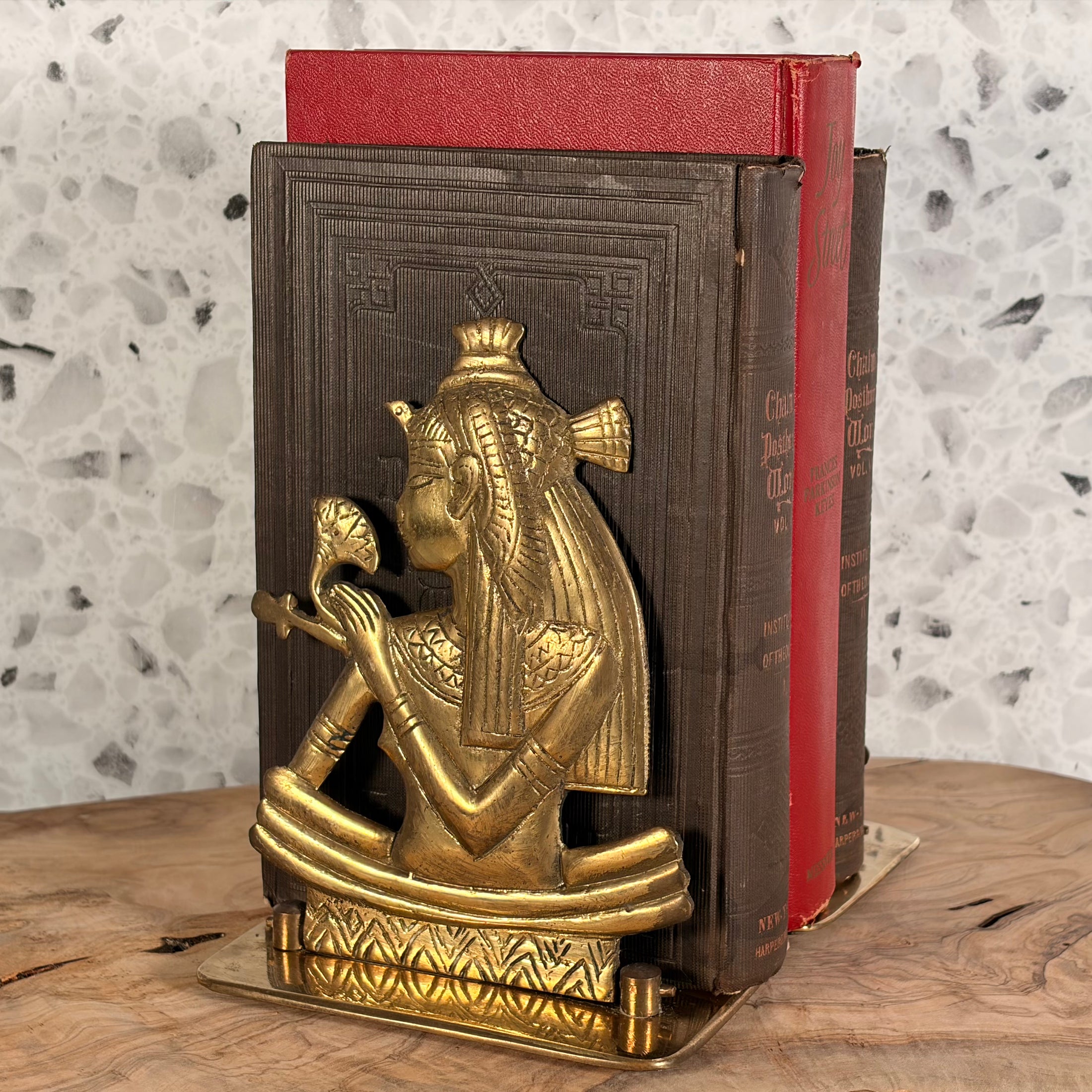 Vintage MCM Solid Brass Book Ends Depicting Images of Queen Cleopatra - Set of 2
