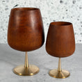 Load image into Gallery viewer, Mid Century Modern Teak Wood and Brass Goblet Set w/Inland Glass Atomic Starburst Plate
