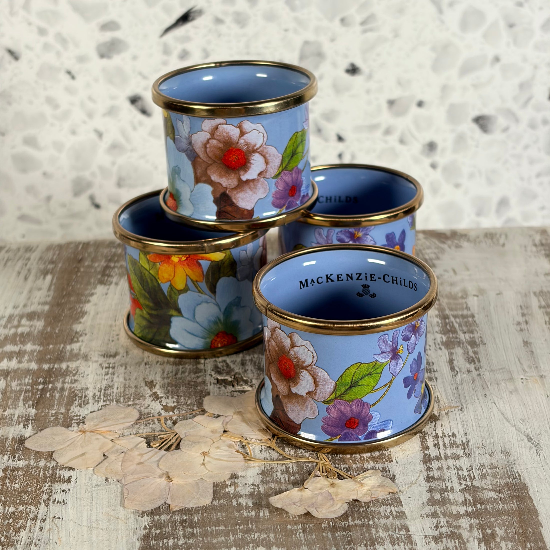 Retired Mackenzie Childs Flower Market Enamel Napkin Rings - Set of 4