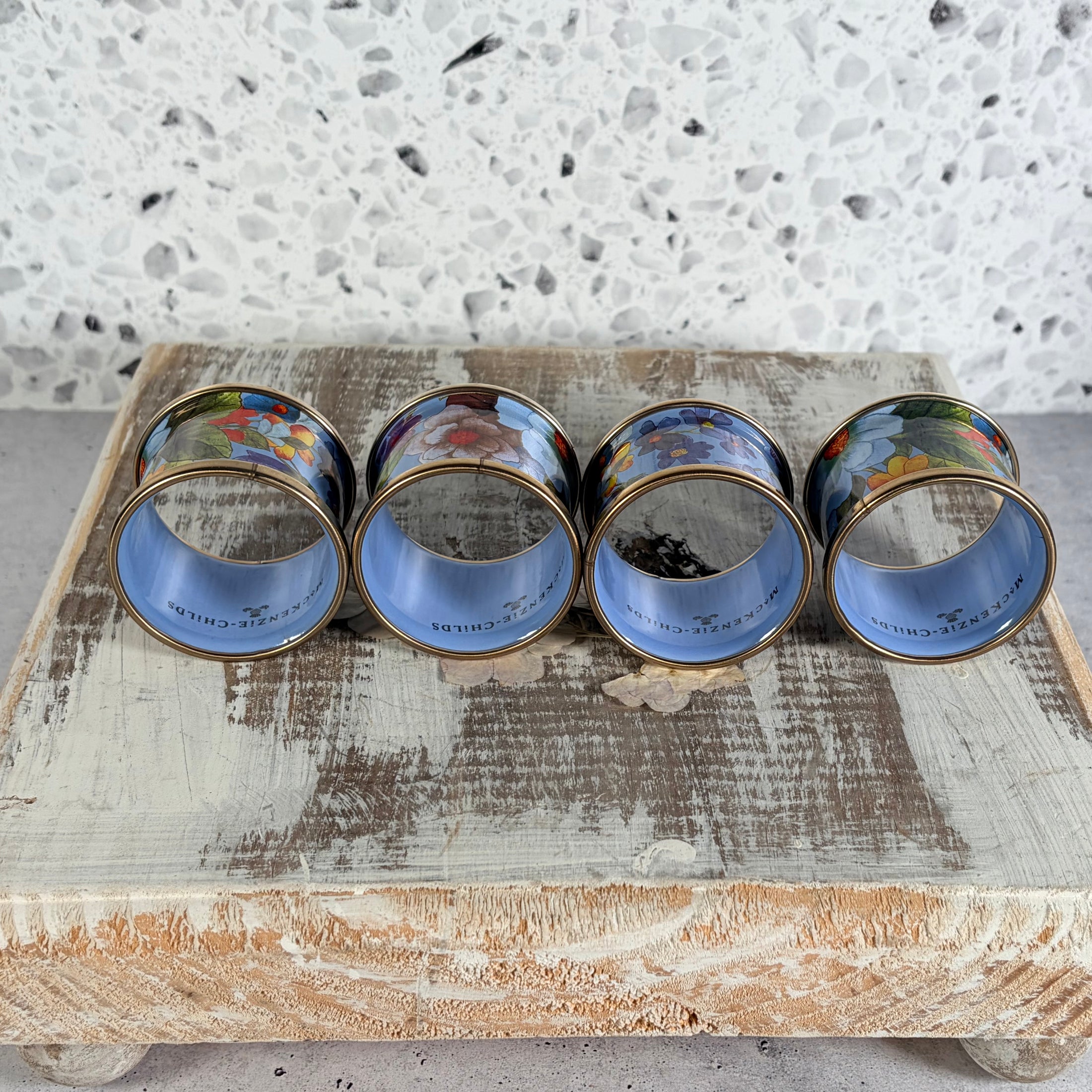 Retired Mackenzie Childs Flower Market Enamel Napkin Rings - Set of 4