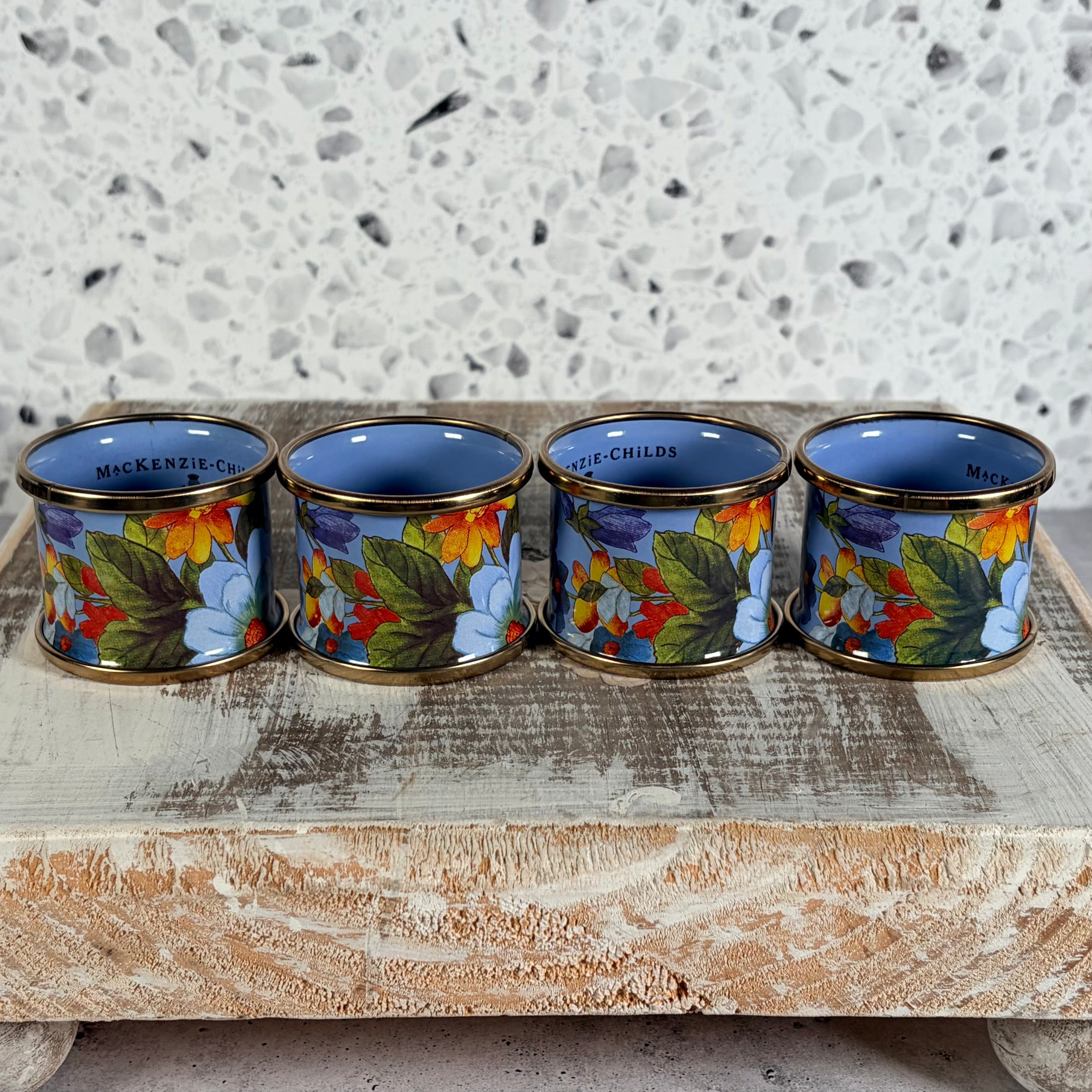 Retired Mackenzie Childs Flower Market Enamel Napkin Rings - Set of 4