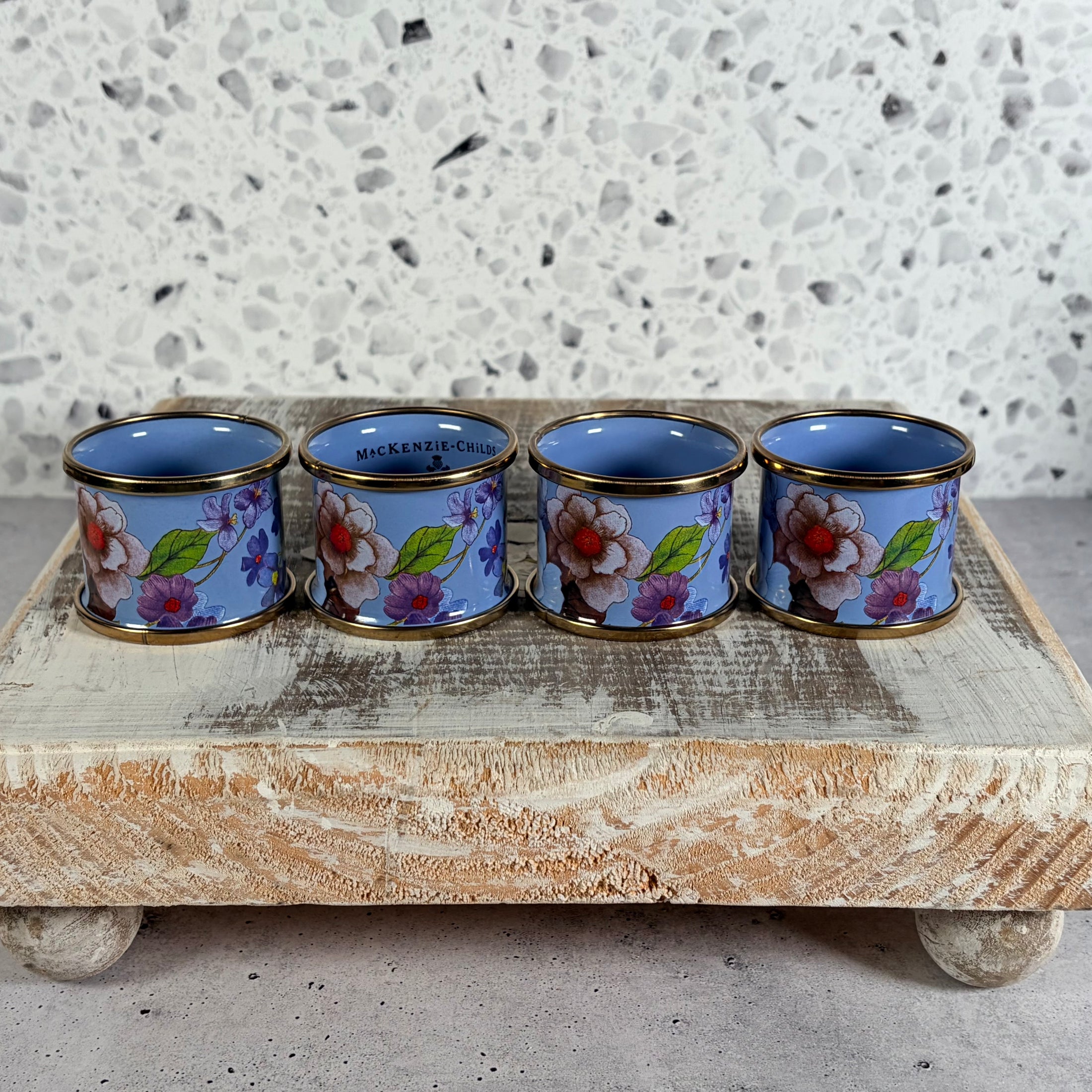 Retired Mackenzie Childs Flower Market Enamel Napkin Rings - Set of 4