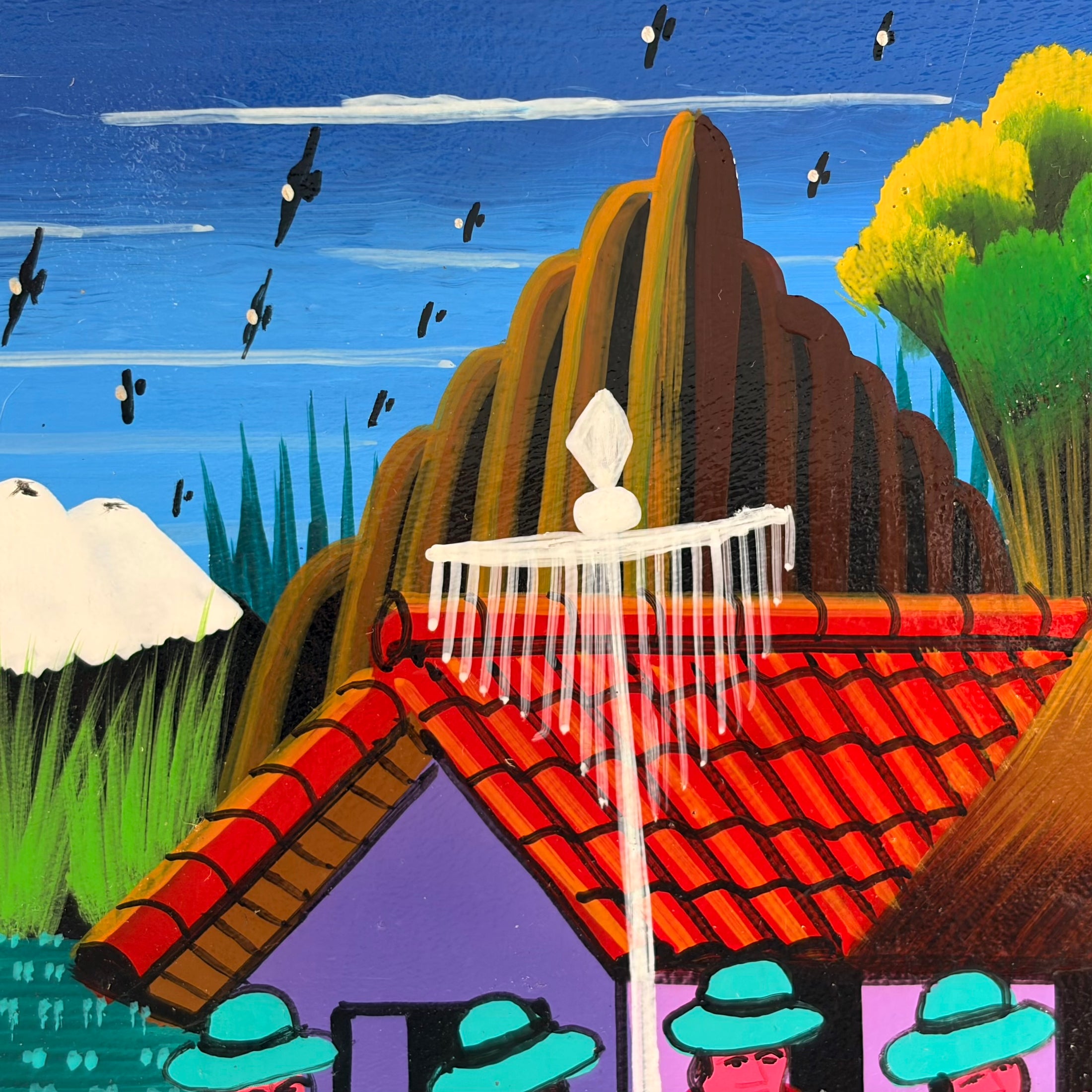 Authentic Tigua Painting - Signed by Ricardo Toaquiza- Featuring Andean/Ecuadorian Life