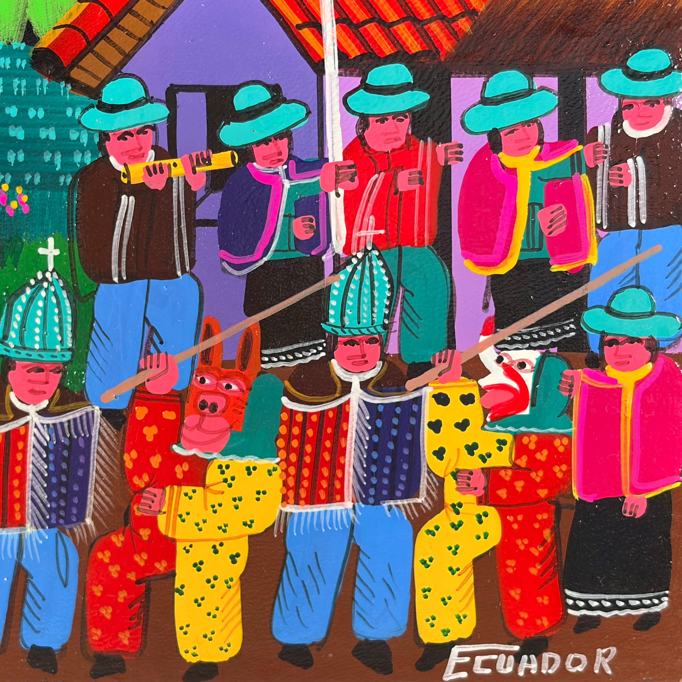 Authentic Tigua Painting - Signed by Ricardo Toaquiza- Featuring Andean/Ecuadorian Life