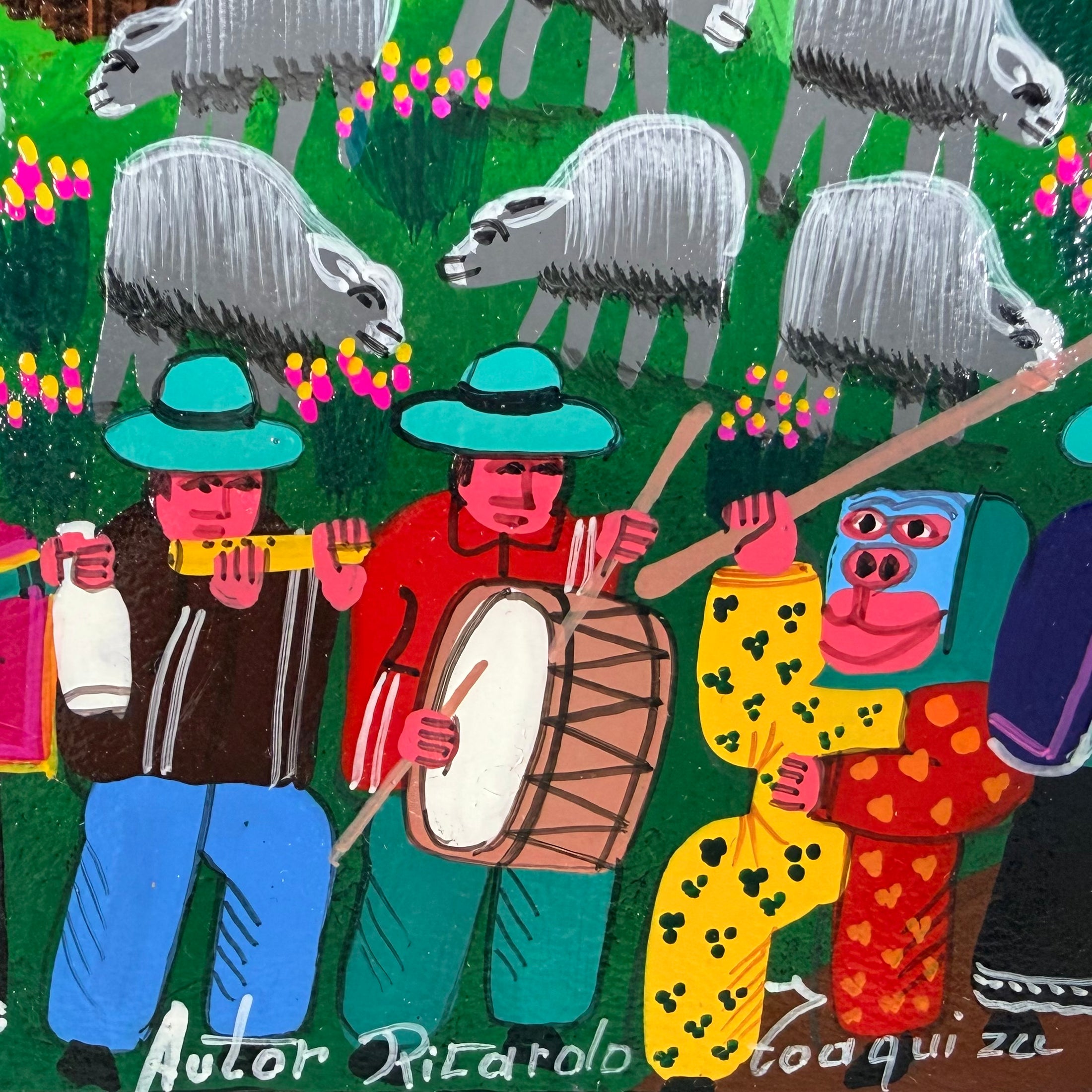 Authentic Tigua Painting - Signed by Ricardo Toaquiza- Featuring Andean/Ecuadorian Life