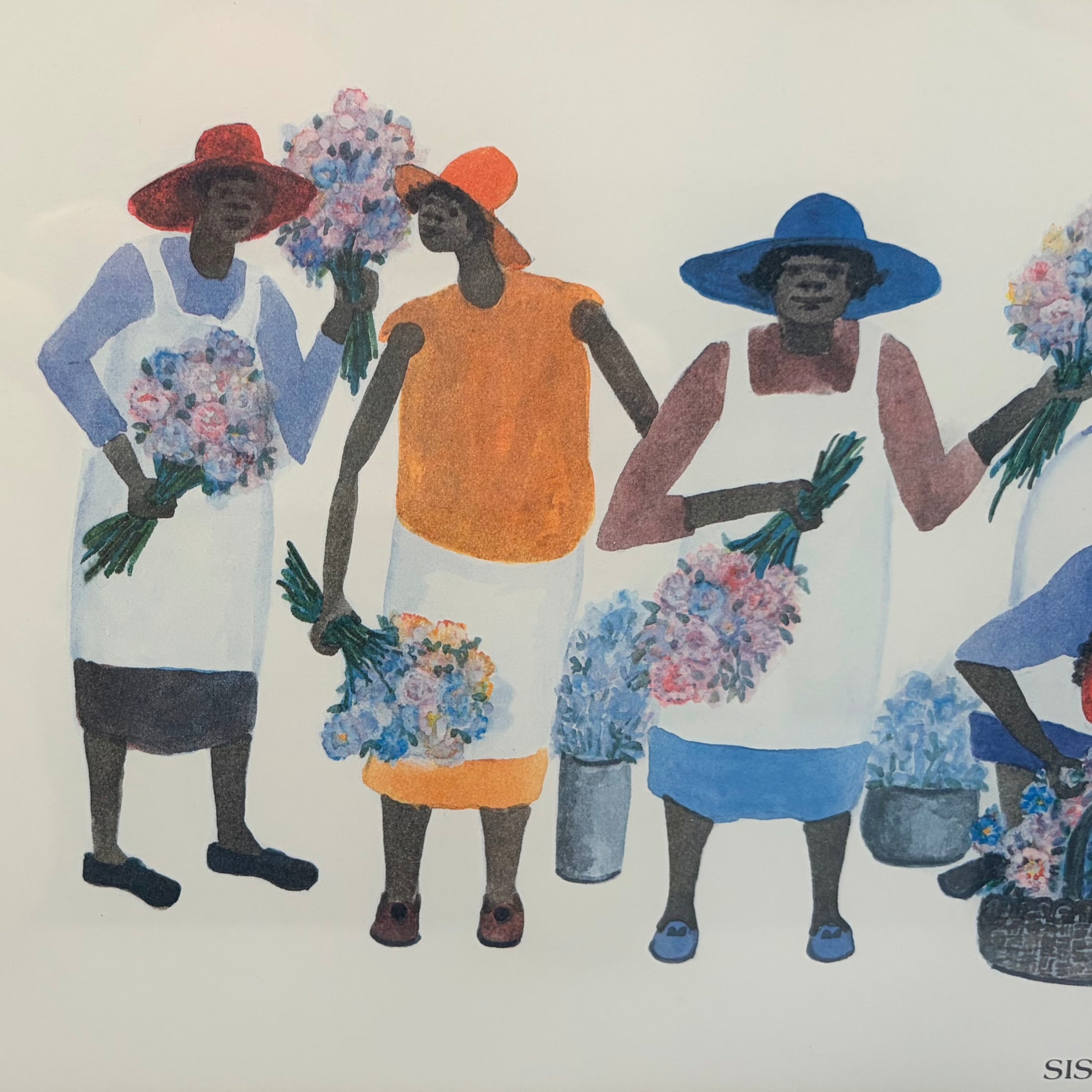 Vintage Framed Limited Edition Lithograph Titled Sisters by Ravenel Gaillard