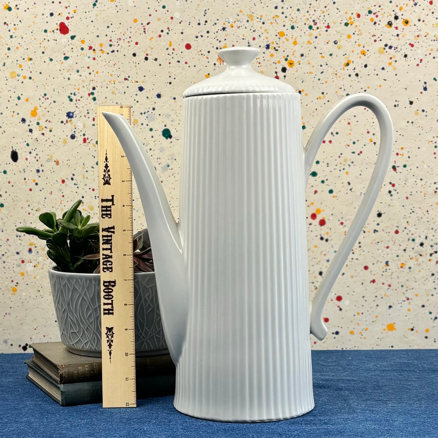 Vintage Mid Century Modern White Ribbed Pitcher w/Lid