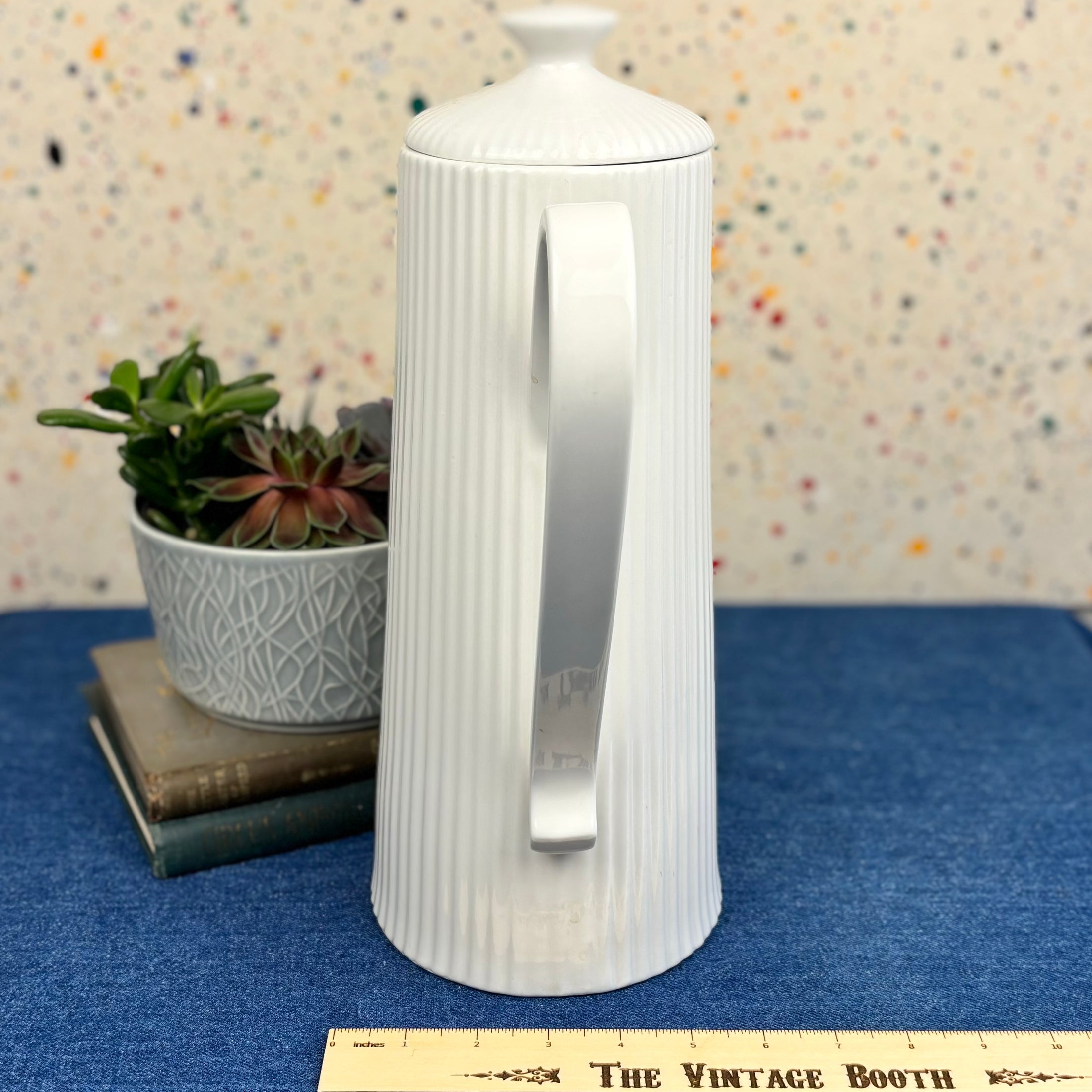 Vintage Mid Century Modern White Ribbed Pitcher w/Lid