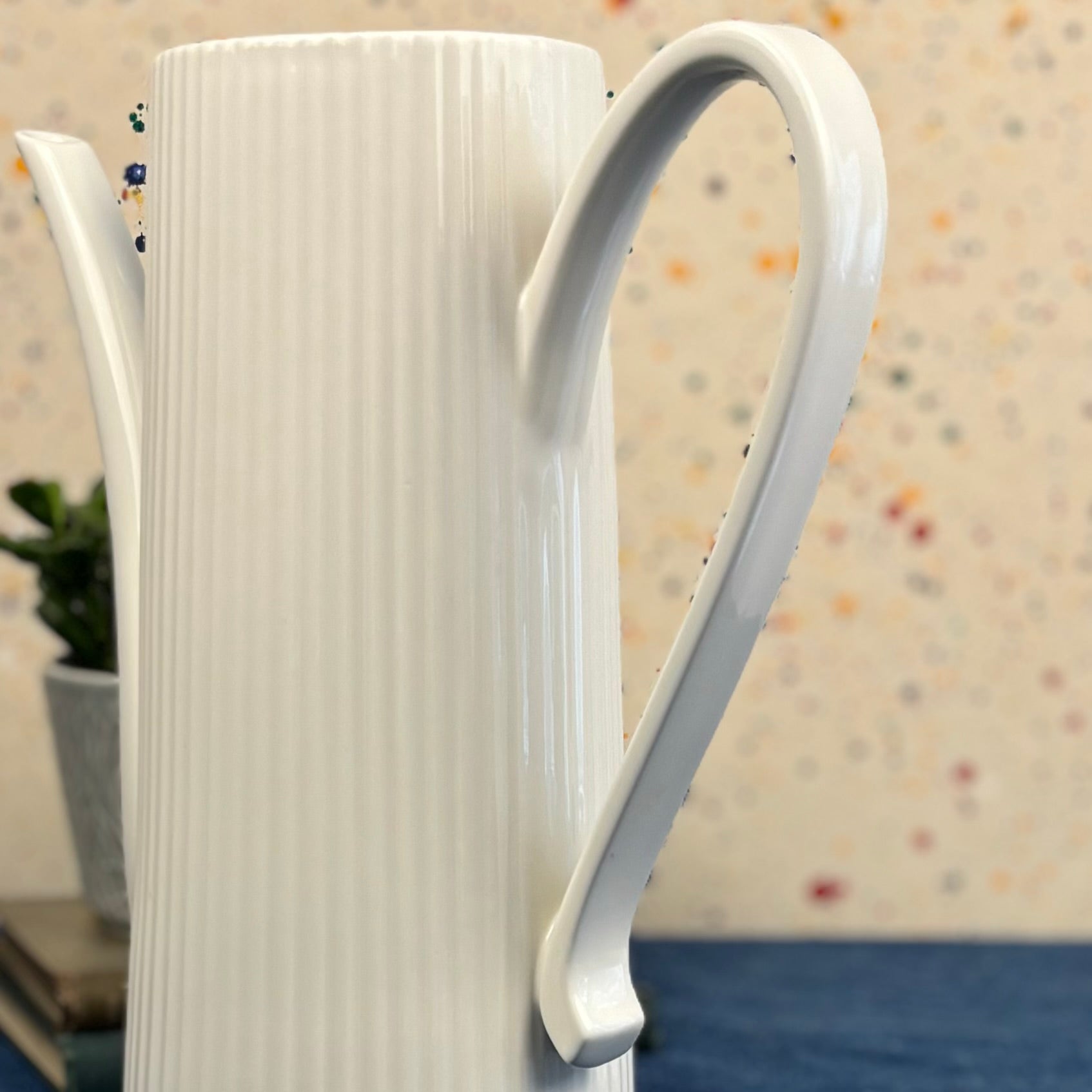 Vintage Mid Century Modern White Ribbed Pitcher w/Lid