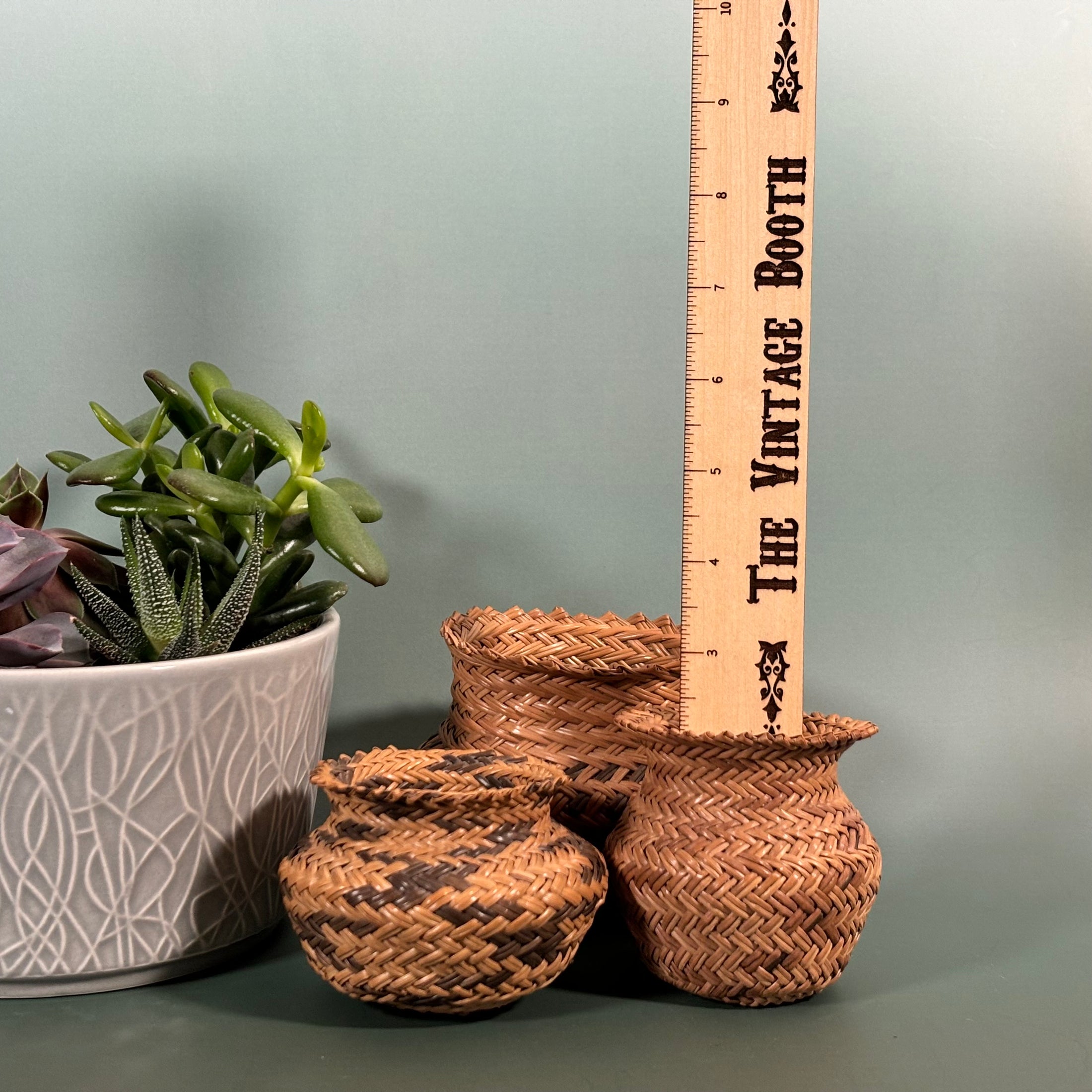 Vintage Set of 3 Decorative Small SouthWestern Wicker Baskets